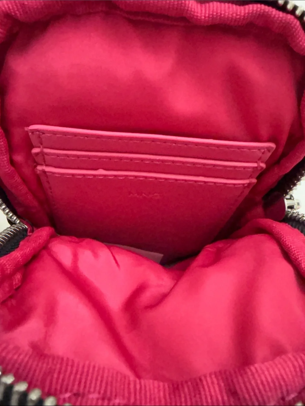 Mango Black Phone Crossbody Pouch with Pink Strap